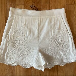 New - Zara embroidered cream ivory white shorts pockets side zipper dainty